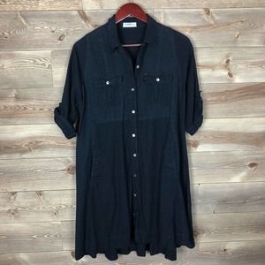 4Our Dreamers Linen Blend Navy Blue Shirt Dress